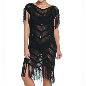 PILY Q Midnight Fringe Crochet Sheer hassle cover up xs/small. New with tags